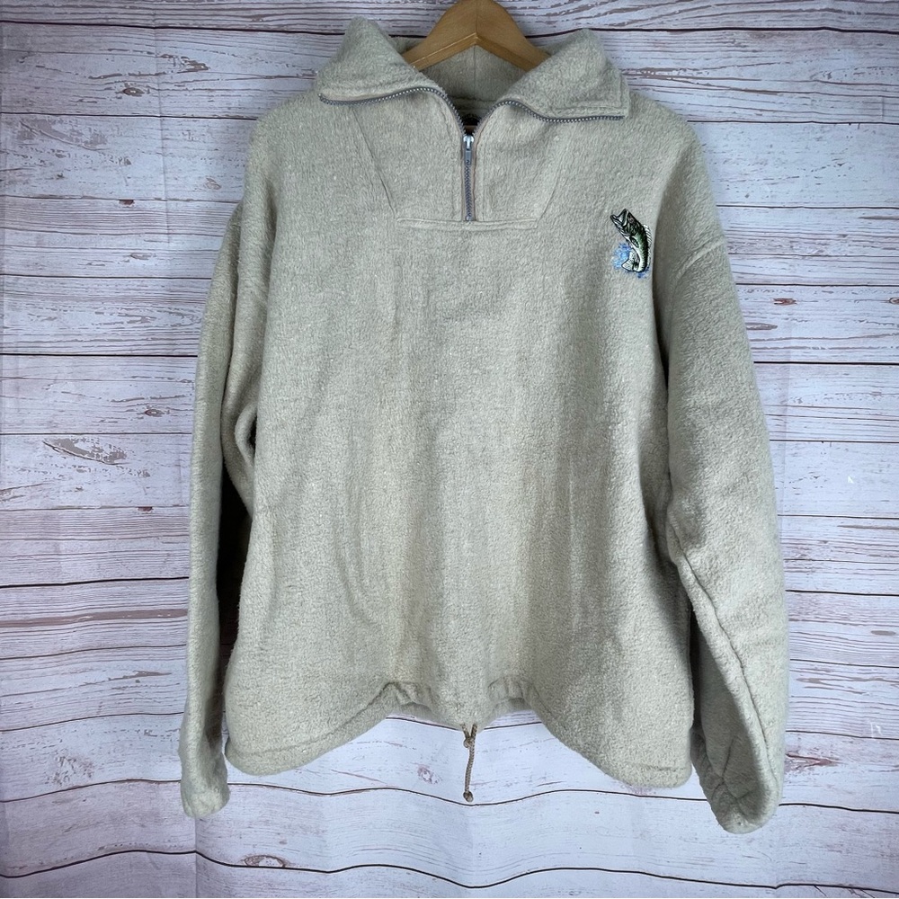 Vintage Earth Ragz Sweater Mens Sz XL Fleece 1/4 Zip Pullover Embroidered Fish